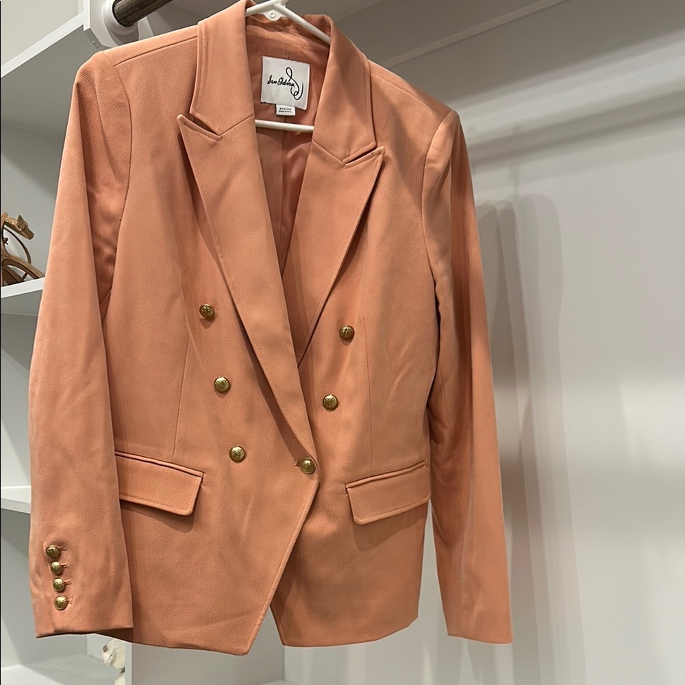 Sam Edelman Orange Blazer with Notched Lapels and gold buttons